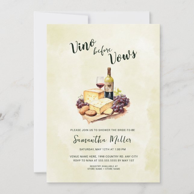Invitación Vino simple antes de presentar ducha de novia de v (Anverso)