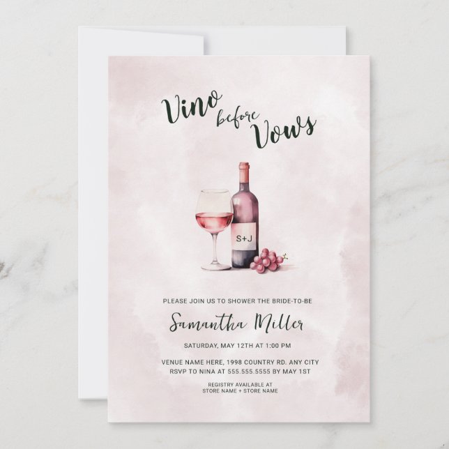 Invitación Vino simple antes de presentar ducha de novia de v (Anverso)