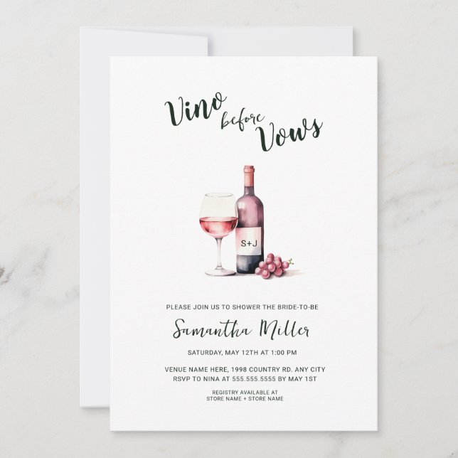 Invitación Vino simple antes de presentar ducha de novia de v (Anverso)