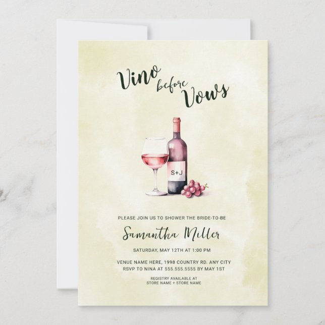 Invitación Vino simple antes de presentar ducha de novia de v (Anverso)