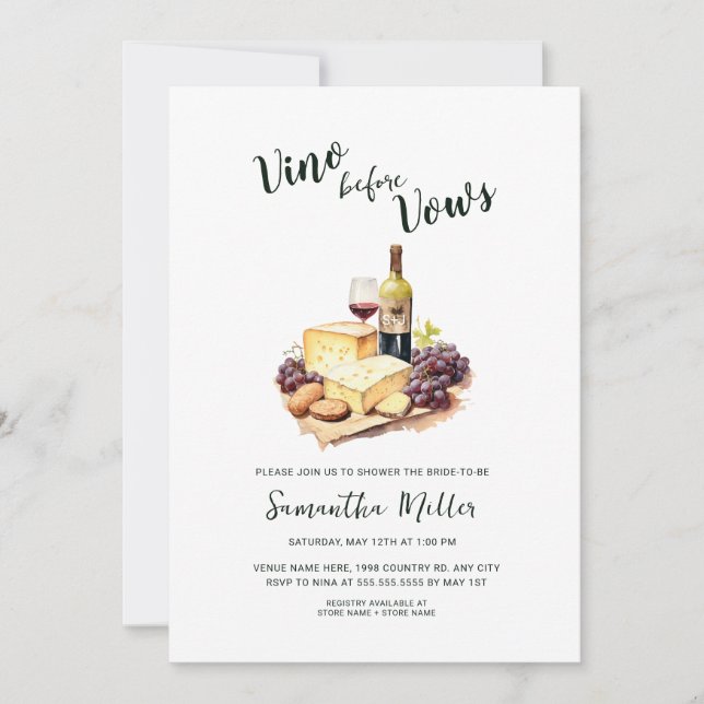 Invitación Vino simple antes de presentar ducha de novia de v (Anverso)