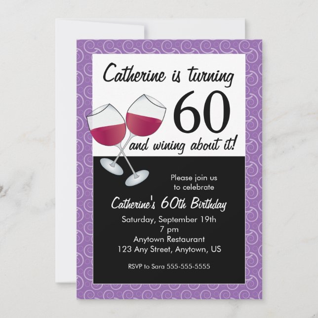 Invitación Vino Tinto, Cumpleaños 60 (Anverso)