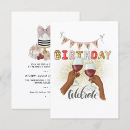 Invitación Vino Tinto Cumpleaños Chica Afroamericana