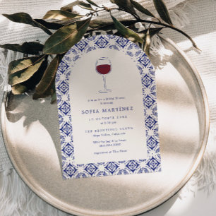 Invitación Vino Tinto Talavera Azul Despedida de Soltera