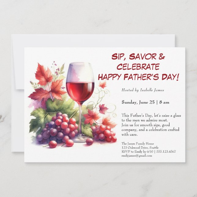 Invitación Vino Tinto & Uvas – Cumpleaños del Padre Editable  (Anverso)