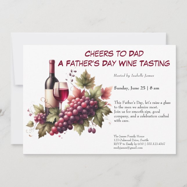 Invitación Vino Tinto & Uvas – Día del Padre Editable  (Anverso)