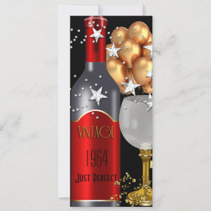 Invitación Vino Tinto Vintage Cumpleaños 50 Negro Dorado Plat