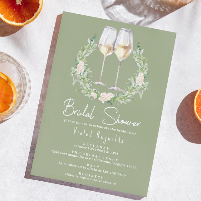 Invitación Vino verde sabio y blanco | Ducha nupcial (Subido por el creador)