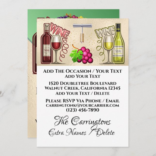 Invitación Vino y amigos - Ver parte trasera - (Anverso / Reverso)