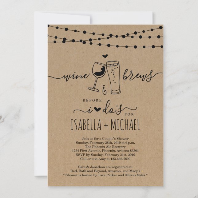 Invitación Vino y eritema antes de hacer ducha de pareja / en (Anverso)