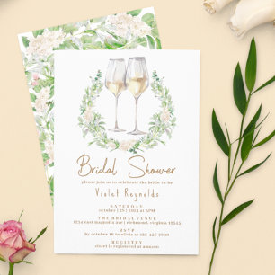Invitación Vino y vegetación floral   Ducha nupcial moderna