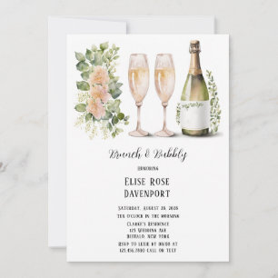 Invitación Vino y Vidrio Vegetales Vegetación Floral Brunch &