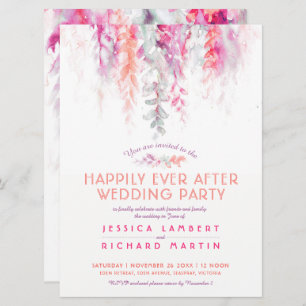 Invitación Vinos color de agua rojo coral tras fiesta de boda