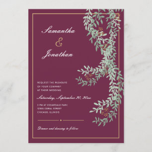 Invitación Vinos de hojas verdes de sabio   Boda color Cranbe