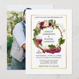 Invitación Vinos de uva acuarela Boda de foto de guirnalda fl