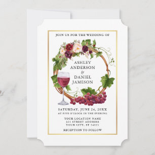 Invitación Vinos de uva acuarela Boda de guirnalda floral