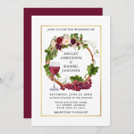Invitación Vinos de uva acuarela Boda de oro de guirnalda flo