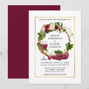 Invitación Vinos de uva acuarela Boda de oro de guirnalda flo