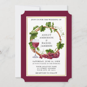 Invitación Vinos de uva acuarela Wreath Burgundy Boda