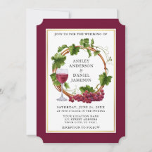 Vinos de uva acuarela Wreath Burgundy Boda