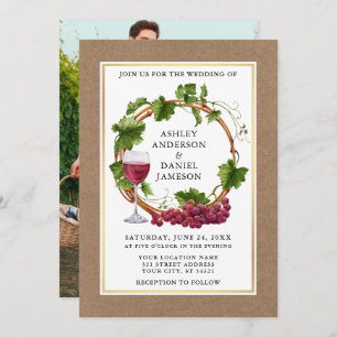 Invitación Vinos de uva acuarela Wreath Kraft Photo Boda