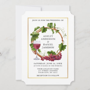 Invitación Vinos de uva acuarela Wreath Wreath Gold Boda