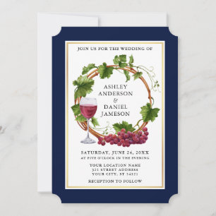 Invitación Vinos de uva de color agua elegante Boda azul de c