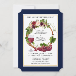 Invitación Vinos de uva floral de color agua Boda azul de cor