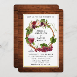 Invitación Vinos de uva floral de color agua Wreath Wood Boda