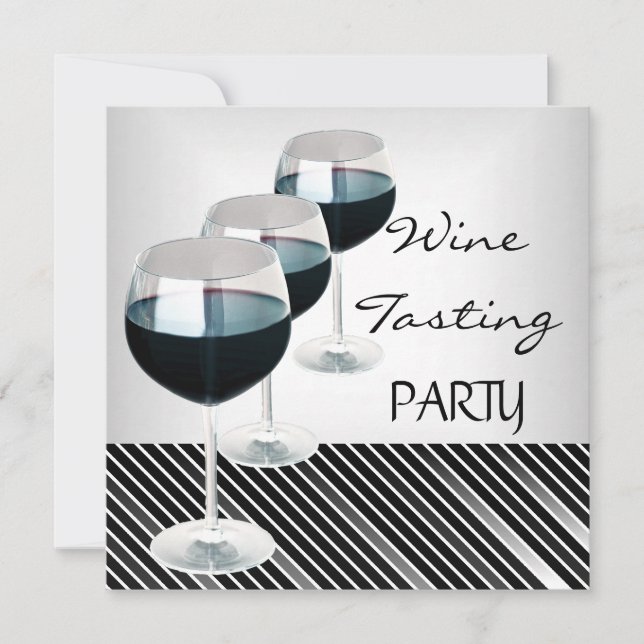 Invitación Vinos Degustación Fiesta Bebidas Vasos Negro Blanc (Anverso)