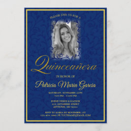 Invitación Vinos florales azules de Quinceañera con foto