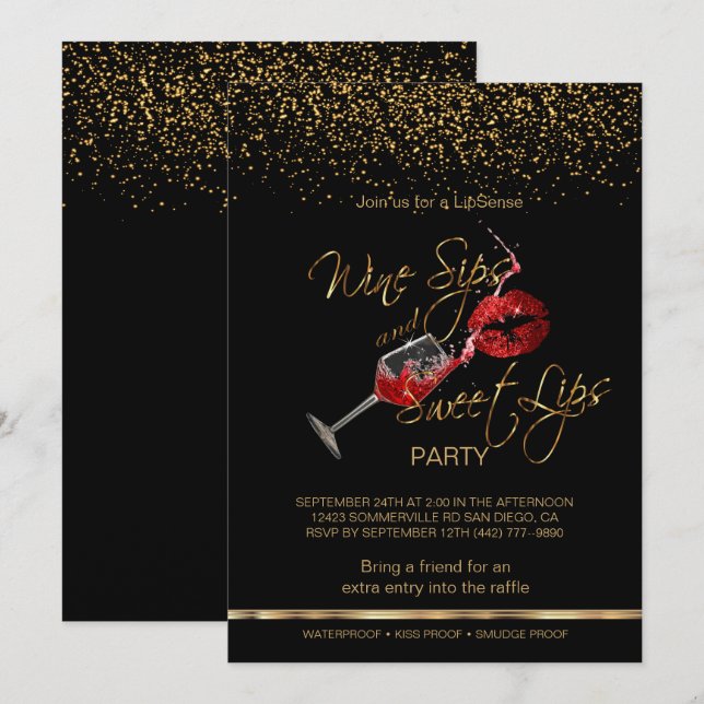 Invitación Vinos y labios dulces Fiesta Lipsense (Anverso / Reverso)