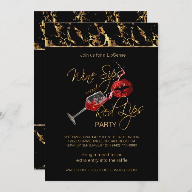 Invitación Vinos y labios rojos Fiesta de Lipsense (Anverso / Reverso)