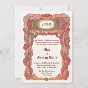 Invitación Vintage 1900 Rosas y Boda de Borde Floral Drapery