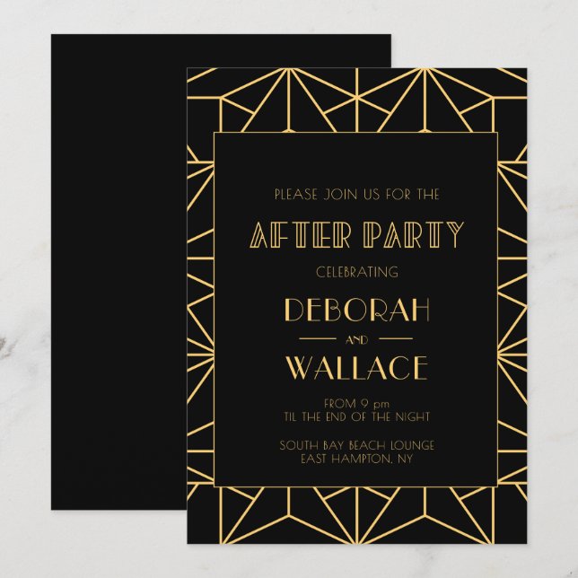 Invitación Vintage 1920 art deco geométrico tras fiesta (Anverso / Reverso)