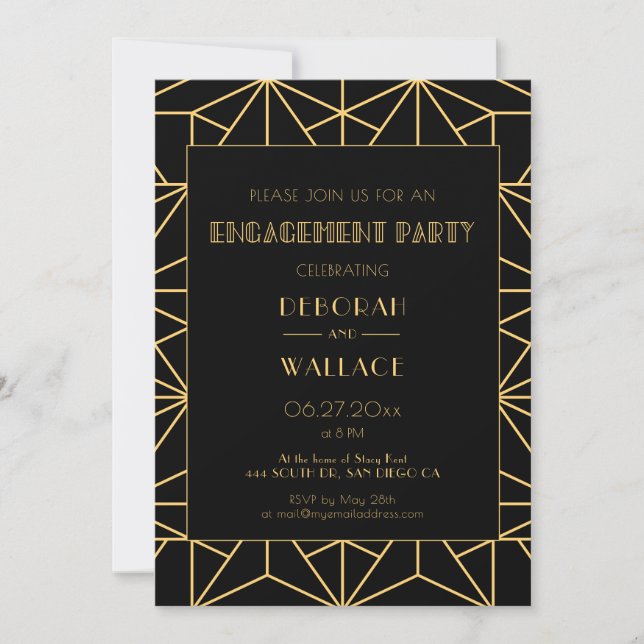 Invitación Vintage 1920s art deco geométrico Engagement (Anverso)