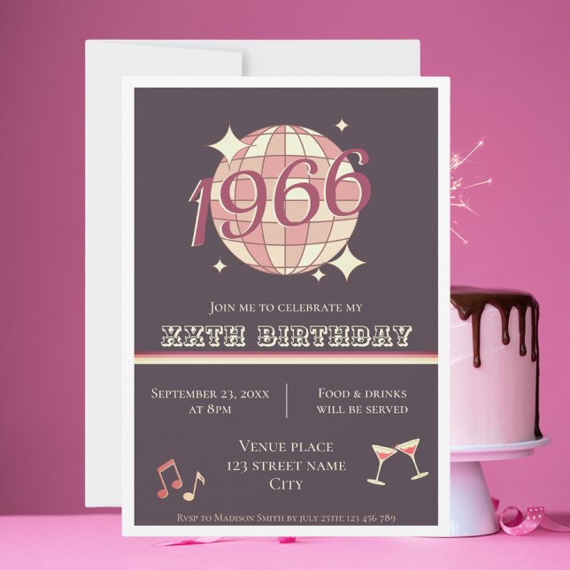 Invitación Vintage 1966 60º cumpleaños retro púrpura Invitaci (Subido por el creador)