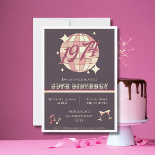 Invitación Vintage 1974 51ª cumpleaños retro púrpura Invitaci