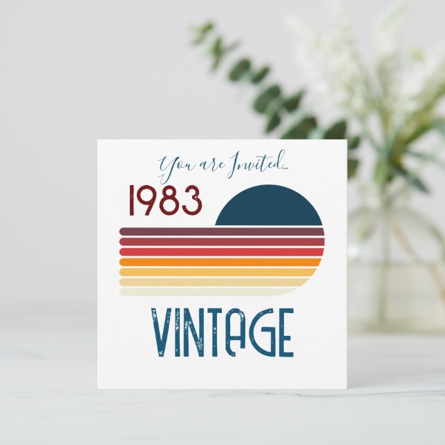 Invitación Vintage 1983 Retro Stripe Sun 40 cumpleaños (Anverso de pie)