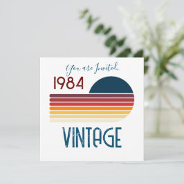 Invitación Vintage 1984 Retro Stripe Sun Birthday