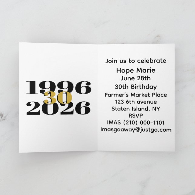 Invitación Vintage 1996 Milestone 30th Birthday   (Interior)