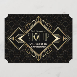 Invitación Vintage 20s Dorado Negro Art Deco Sé Mi Padrino