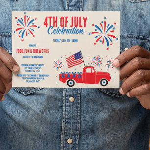 Invitación Vintage 4 de julio de fuegos artificiales rojos