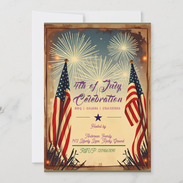 Invitación Vintage 4 of July BBQ Party Invitation (Anverso)