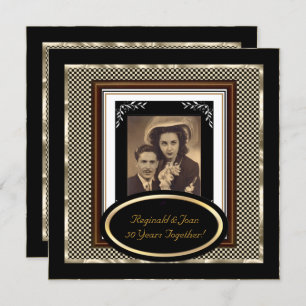Invitación Vintage 50º aniversario Boda Sepia Dorada Negra