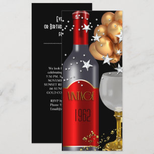 Invitación Vintage 50th Birthday Red Wine Black Gold Silver