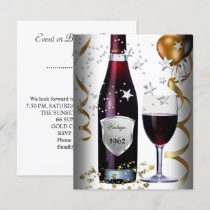 Invitación Vintage 50th Birthday Wine Black Gold Balloons