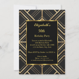 Invitación Vintage 50th Gold Black Art Deco Fiesta de cumplea