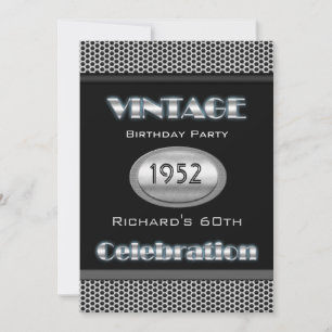 Invitación Vintage 60 Aniversario Plata Cromo Negro 60 Celebr