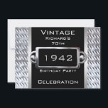 Invitación Vintage 70th Black Metalizado Birthday Party<br><div class="desc">Vintage 1942 50 40 60 30 Fiesta de Cumpleaños Elegante Metalizado Aspecto Plateado Negro Invitación fiesta de cumpleaños. Todas las Ocasiones Fabulous Elegant Events para hombres o Fiestas Invita a todas las edades Cualquier Edad , sólo personalizar a la edad que quieras! Imágenes metalizado cromadas (NOTE todas las imágenes). No...</div>